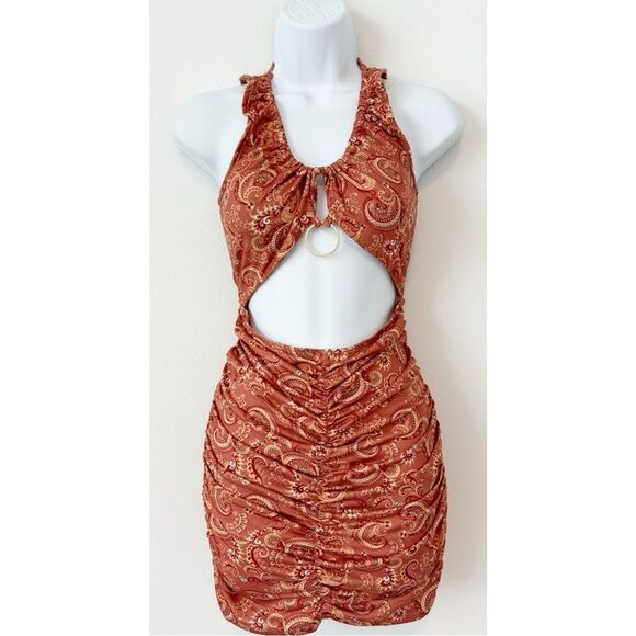 SHEIN Cut Out Ring Detail Ruched Dress Womens Size Medium - Picture 1 of 16